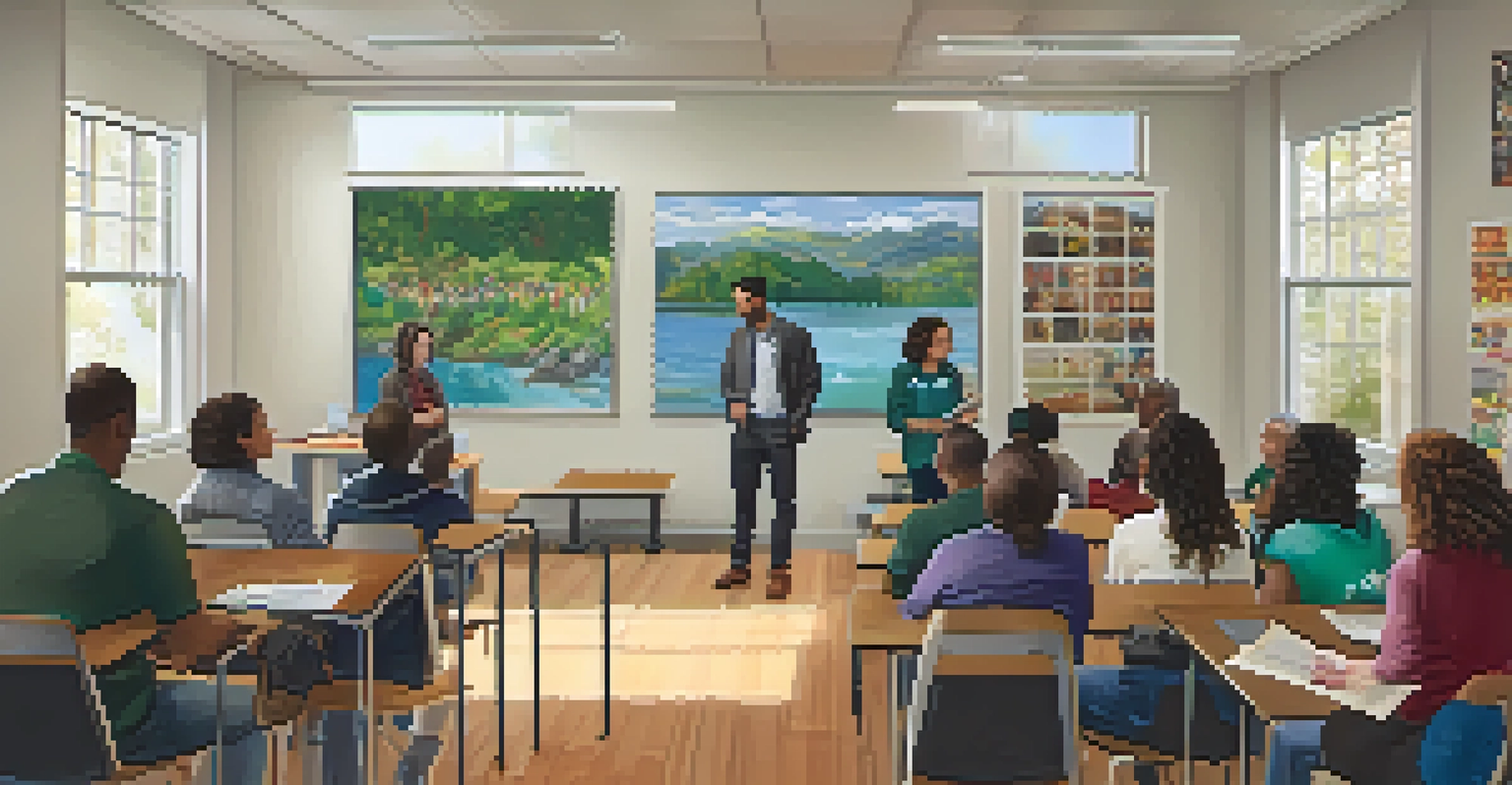 A classroom at NC State University with a faculty member discussing community engagement with diverse students.