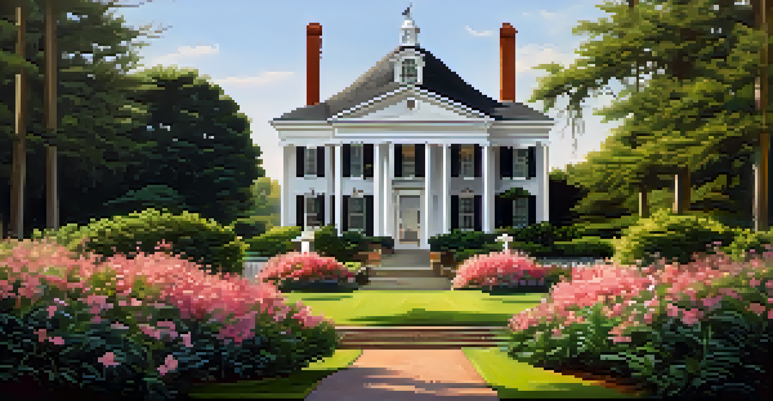 The Cupola House in Edenton, North Carolina, surrounded by gardens and visitors under afternoon light.