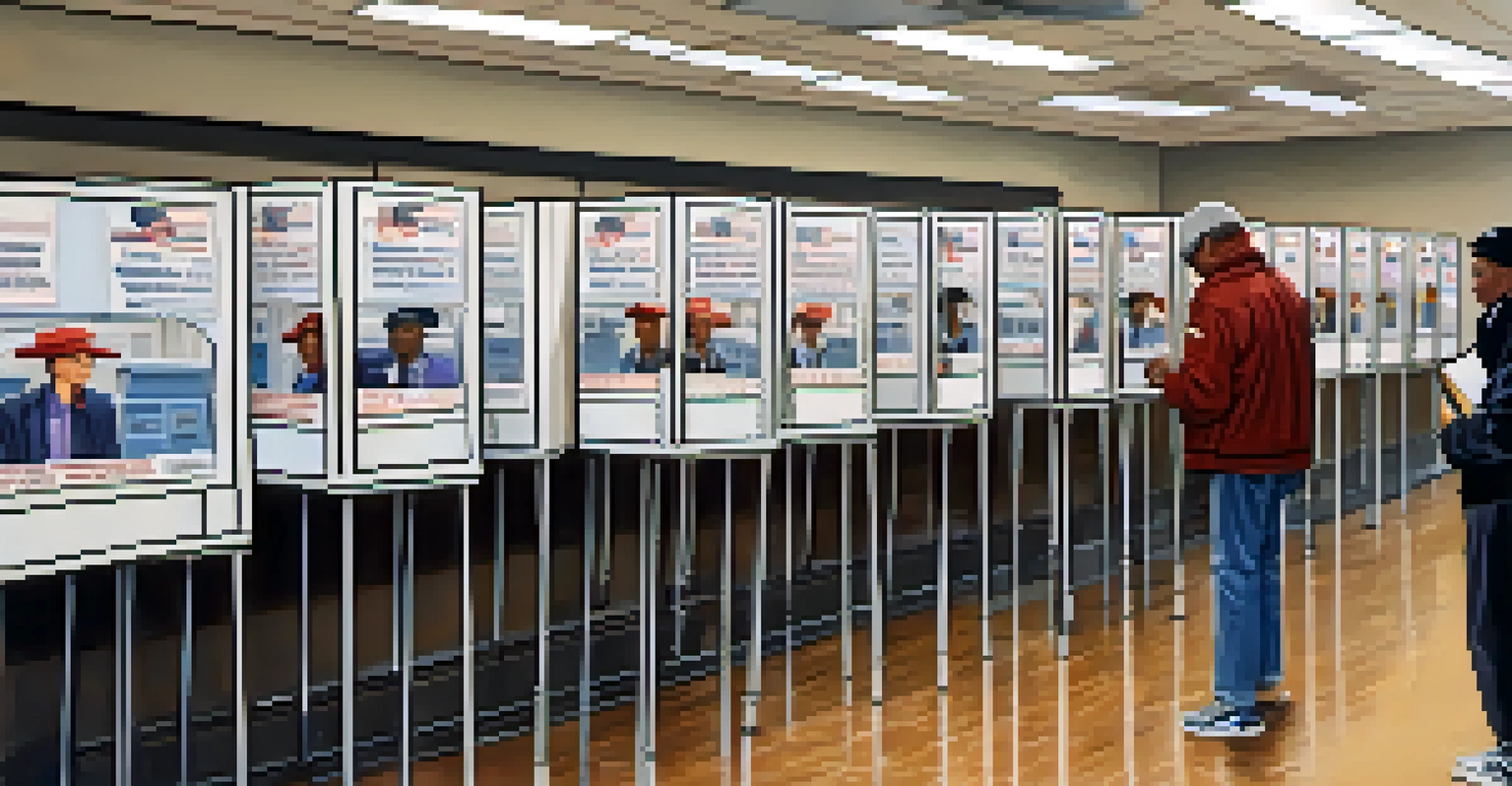 An indoor voting station in North Carolina with voters casting their ballots, surrounded by informational posters about voting rights.