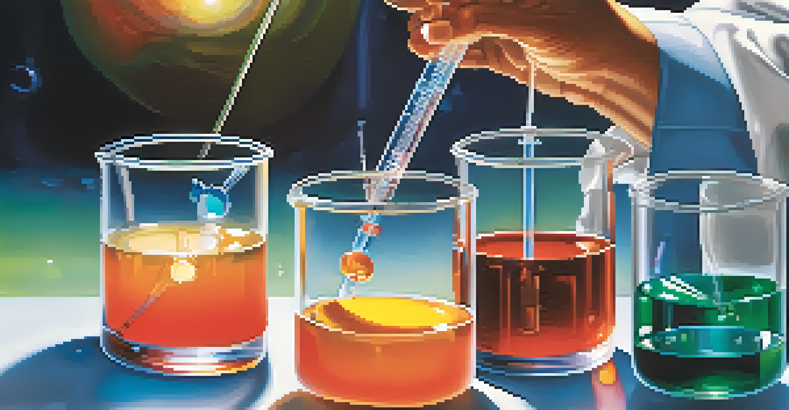 Close-up of a scientist using a pipette in a laboratory, highlighting careful research in biotechnology.