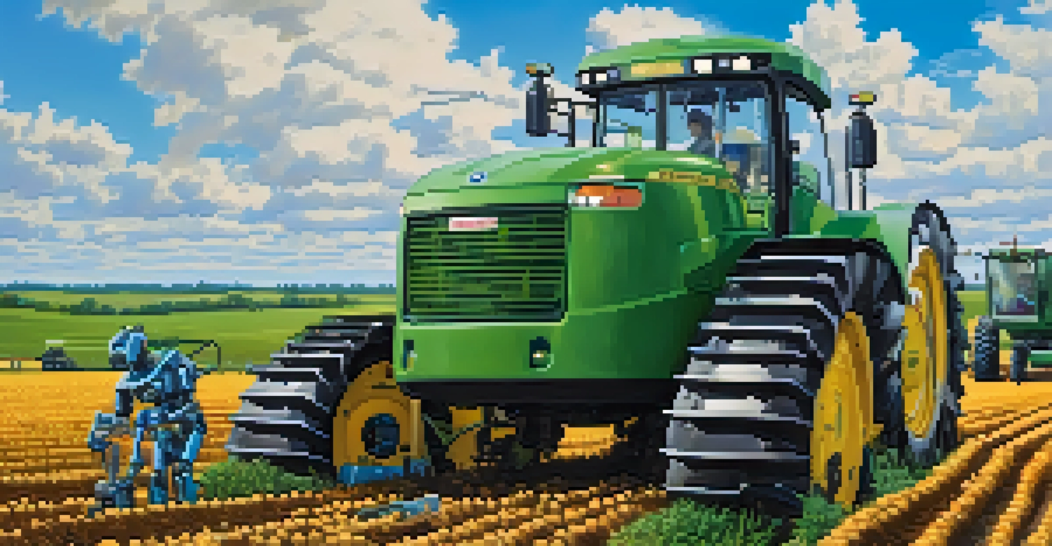 Agricultural robots at work on a sunny North Carolina farm, surrounded by green fields.