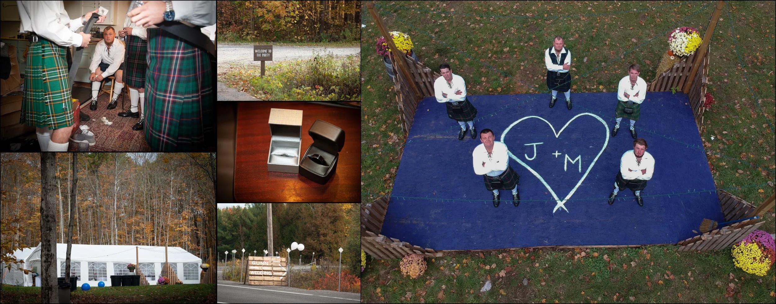 A printed wedding album opened on a table
