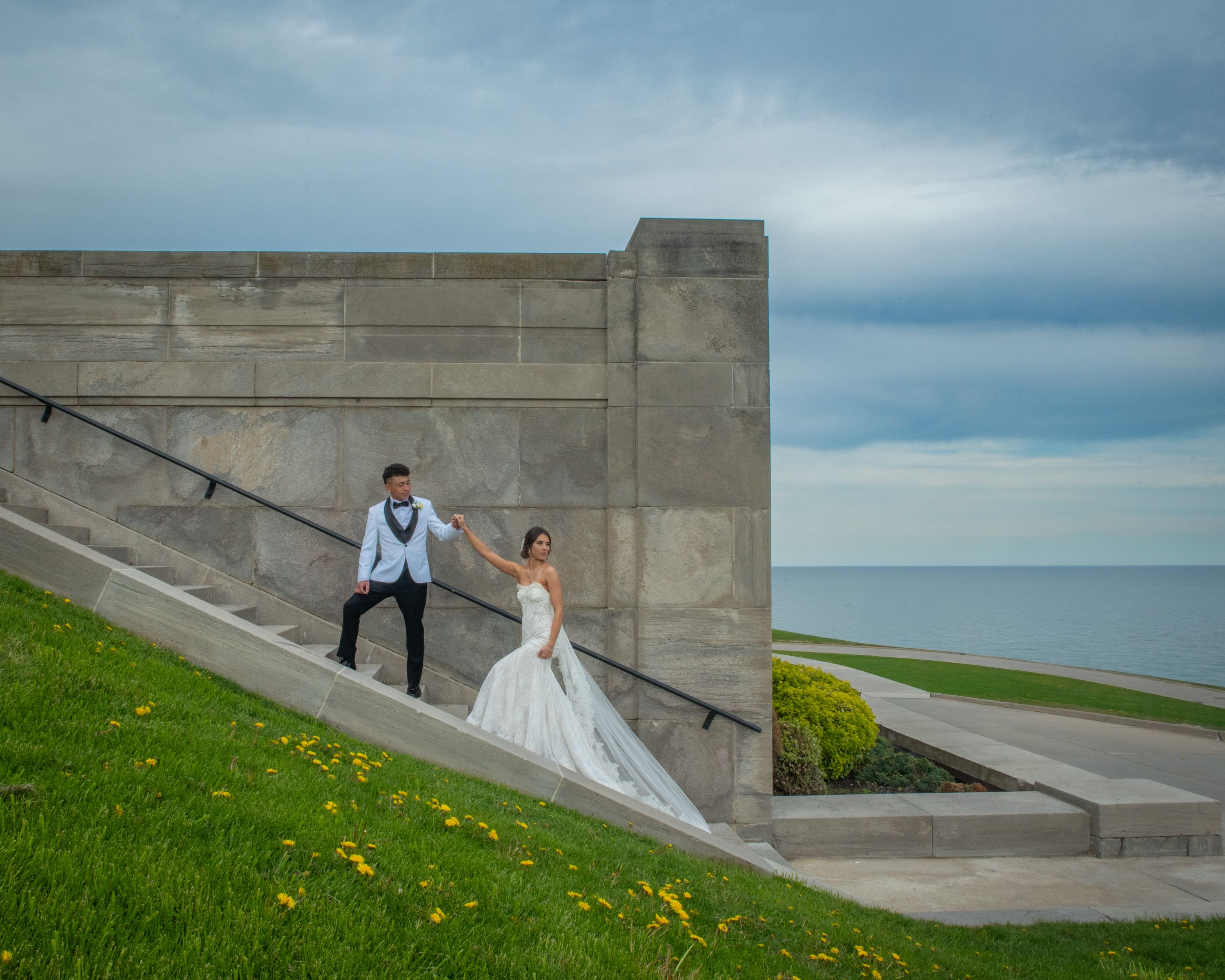 Bride and groom at Water Treatment plant Scarborough 