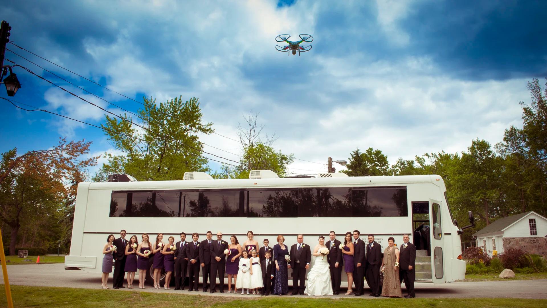 An aerial shot of a wedding venue from a drone