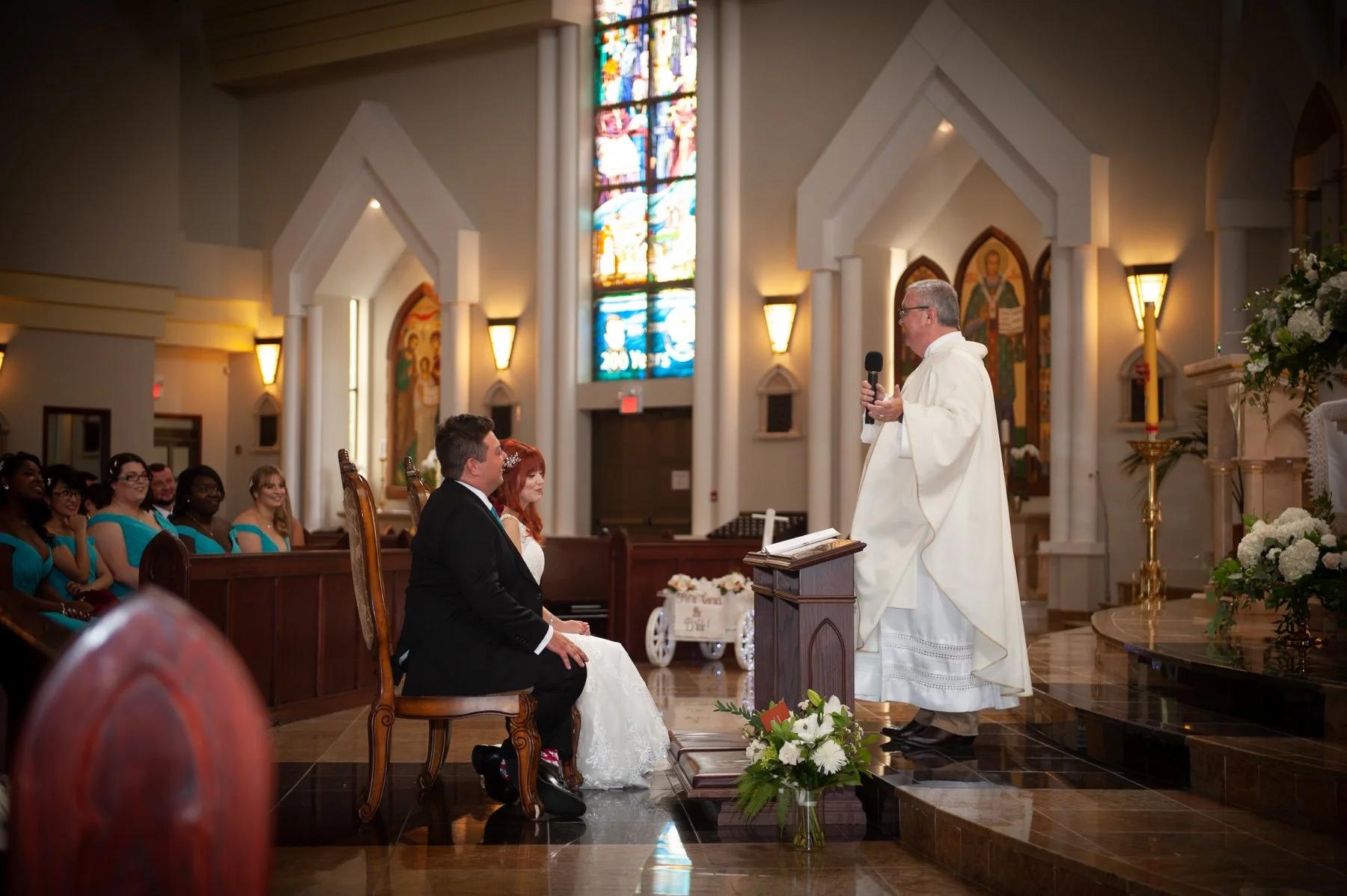 A bride reading her vows during the ceremony