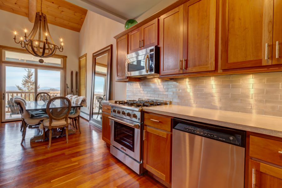 Cherry kitchen cabinets and countertop installation Stratton Mountain Vermont Tradecraft VT