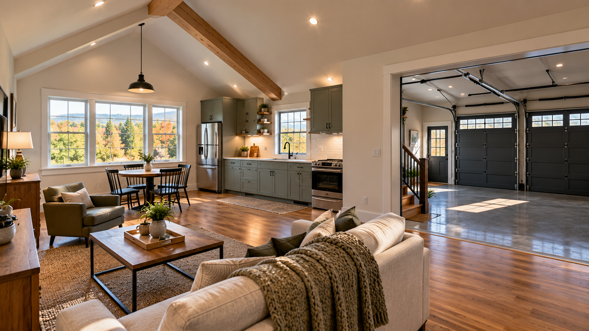 Finished garage apartment interior in Vermont built by Tradecraft VT.