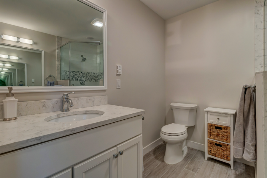 New vanity and fixtures installed in bathroom renovation Stratton Mountain Vermont Tradecraft VT