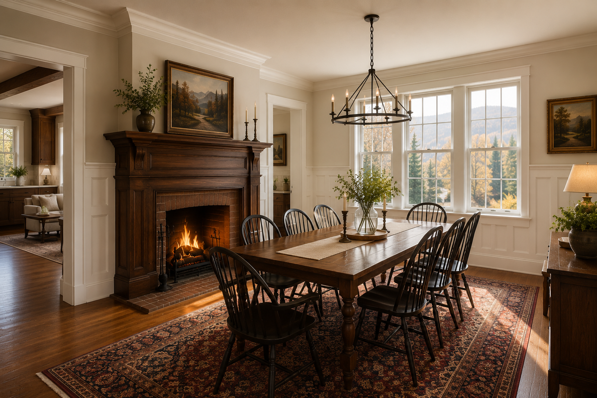 Beautiful custom millwork and finish carpentry in a Chittenden County, Vermont dining room.
