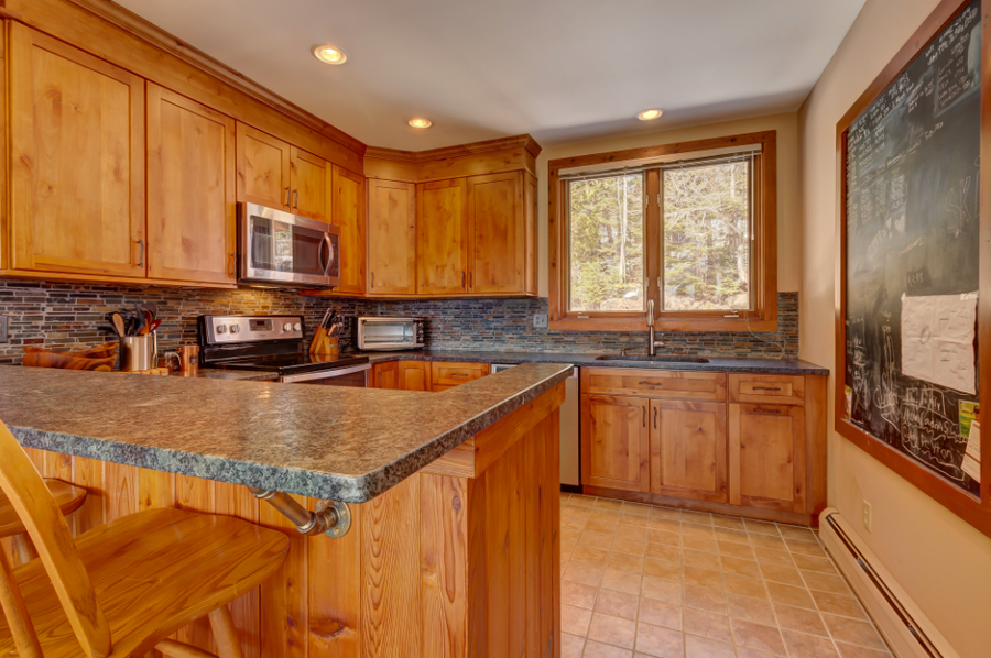 Custom countertop and hardware kitchen remodel Bromley Village Vermont Tradecraft VT