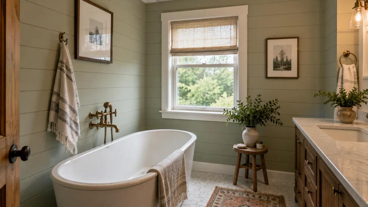 Bathroom remodel with panelled walls completed by Tradecraft VT in Stratton Mountain Vermont