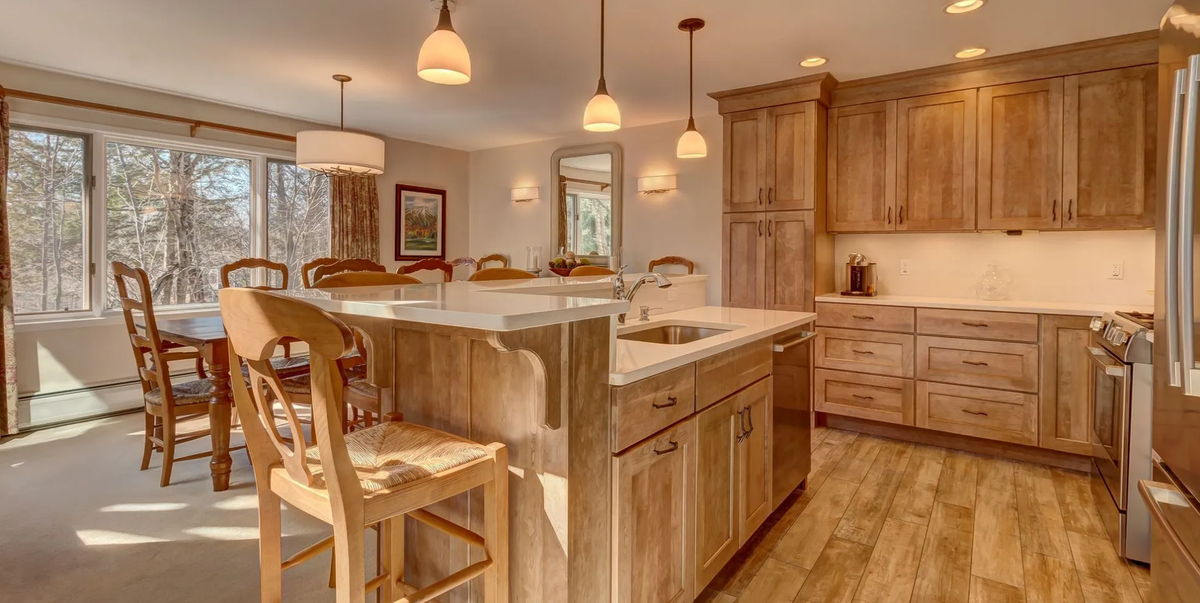 Custom red birch kitchen remodel with handcrafted cabinetry, Stratton Mountain Vermont by Tradecraft VT