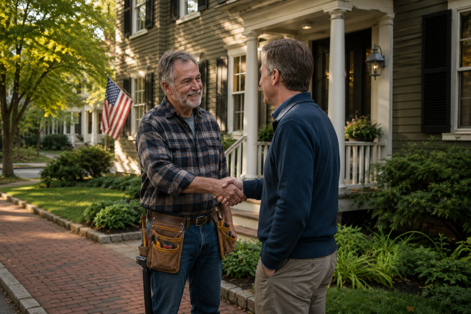 General contractor Tim Chila meeting with a homeowner for a remodeling project in Burlington, VT.