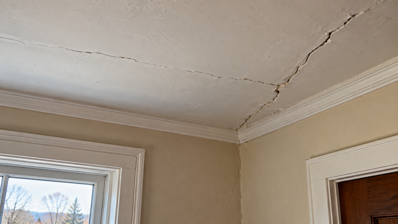 Ceiling cracks in a Vermont home showing cosmetic and structural examples.