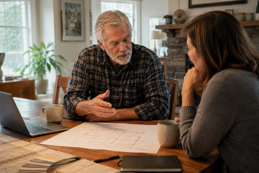 General contractor Tim Chila providing a home remodelling design consultation in Chittenden County, Vermont.