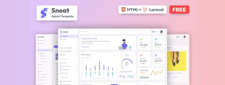 image of Sneat Free Bootstrap 5 Laravel Admin Template