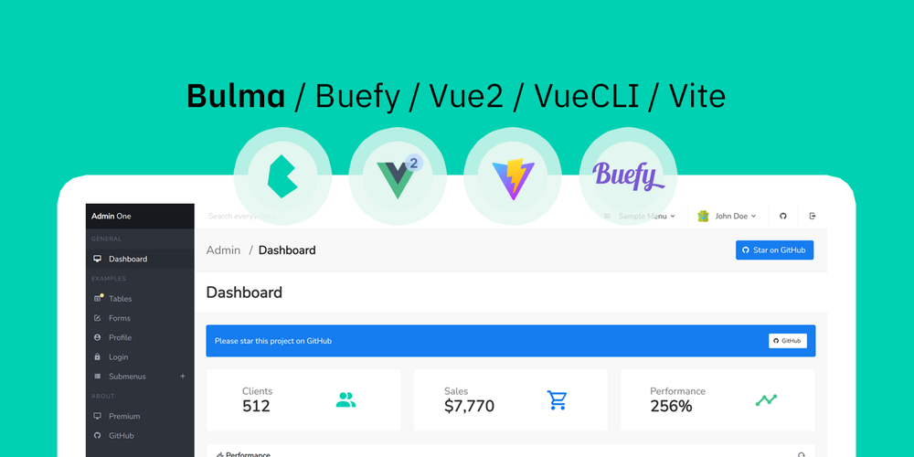 image of Admin One Vue Bulma Dashboard