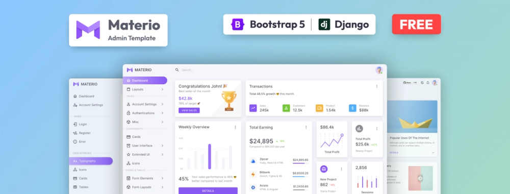 image of Materio Free Django Admin Template