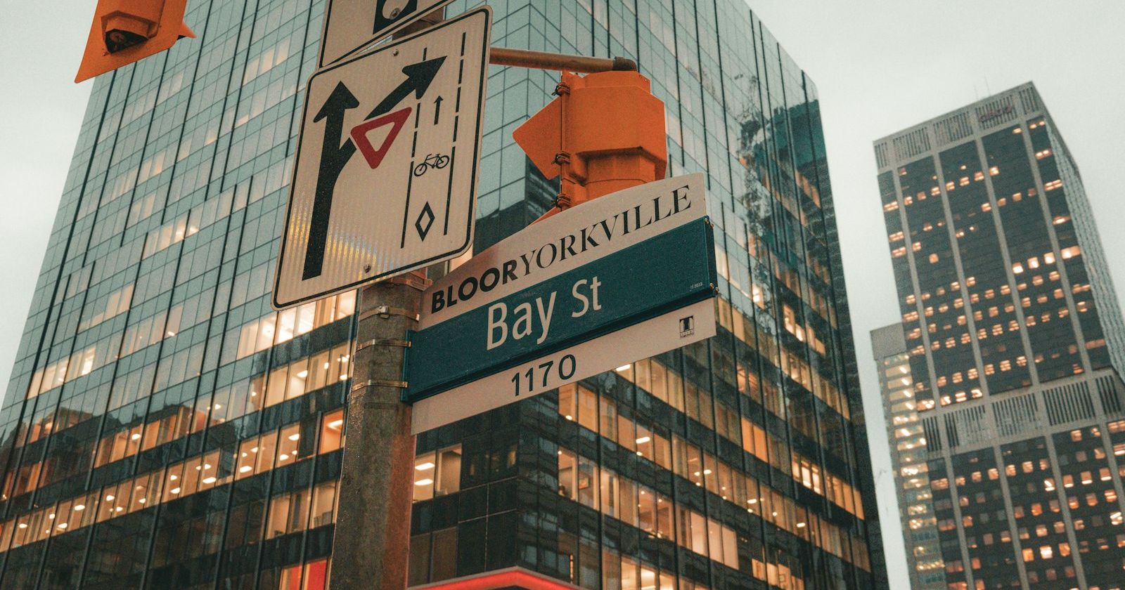 Toronto financial district at dusk