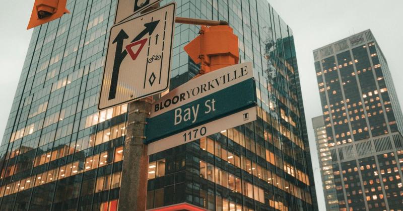 Toronto financial district at dusk