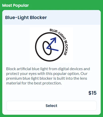 Select blue light blocker during checkout
