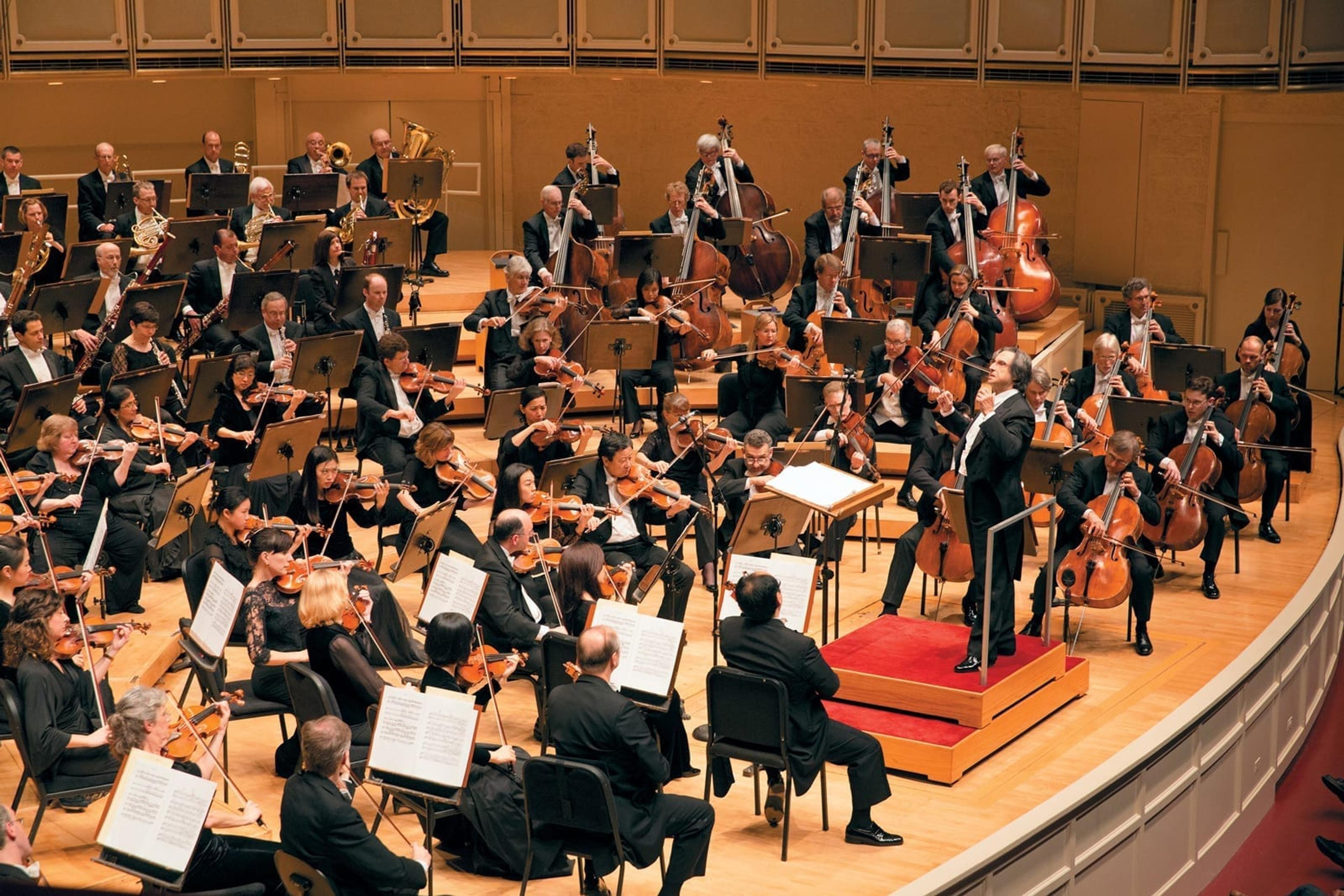 The Chicago Symphony Orchestra playing on stage with Ricardo Muti