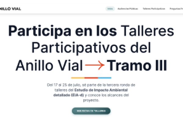 Landing page de Eventos Anillo vial