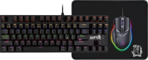 Combo Gamer Raptor Teclado Mecánico + Mouse RGB + Mouse Pad S