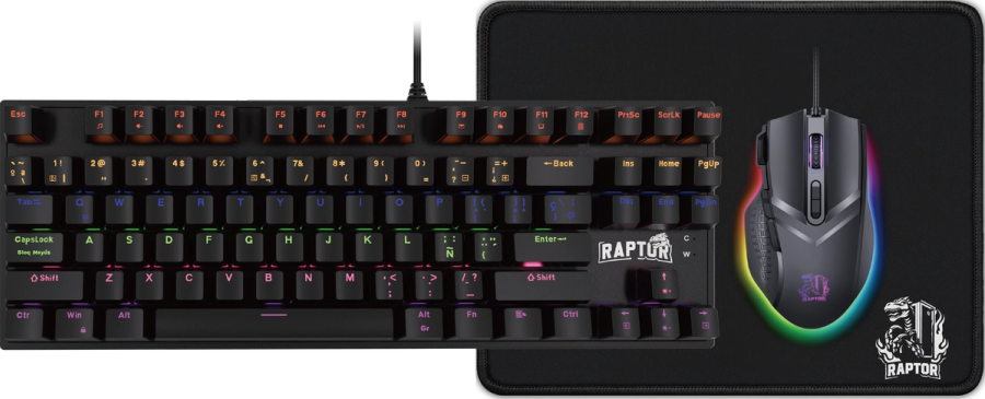 Combo Gamer Raptor Teclado Mecánico + Mouse RGB + Mouse Pad S