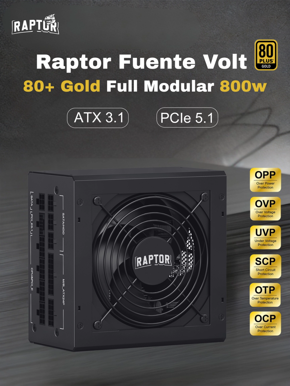 Fuente de Alimentación Raptor Volt 800W 80+ Gold Full Modular