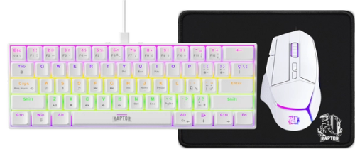 Combo Gamer Raptor Teclado 68 teclas White + Mouse RGB 8000dpi White + Mouse Pad S