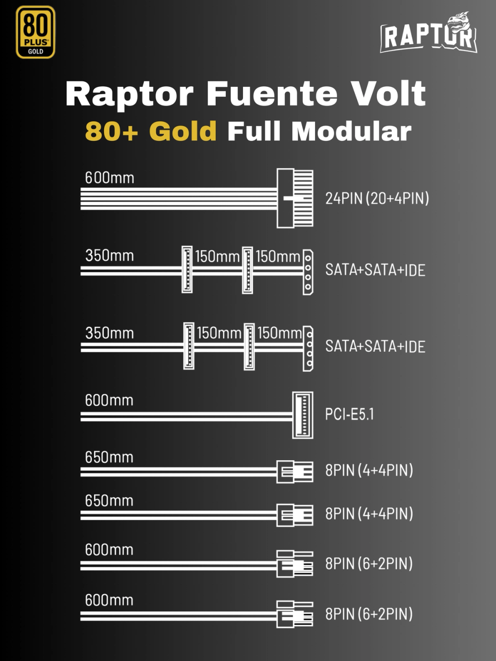 Conectividad y cables de la Raptor Volt