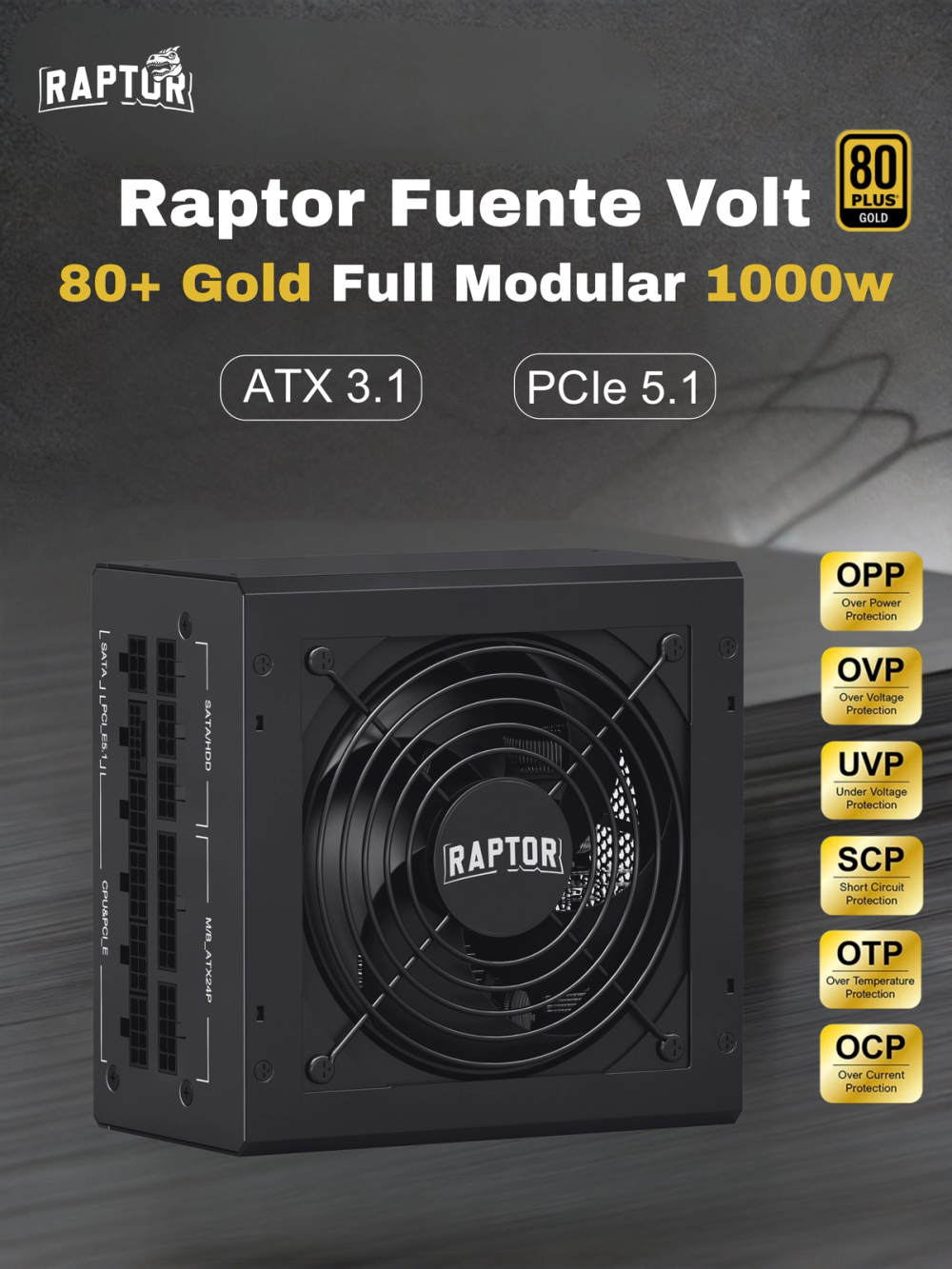 Fuente de Alimentación Raptor Volt 1000W 80+ Gold Full Modular