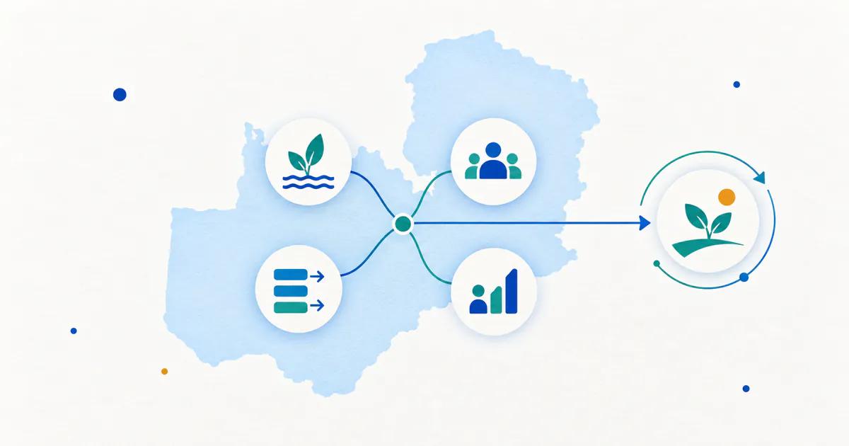 A Zambia-shaped contour connecting stakeholder, stewardship, process, and organisational-capacity objectives.