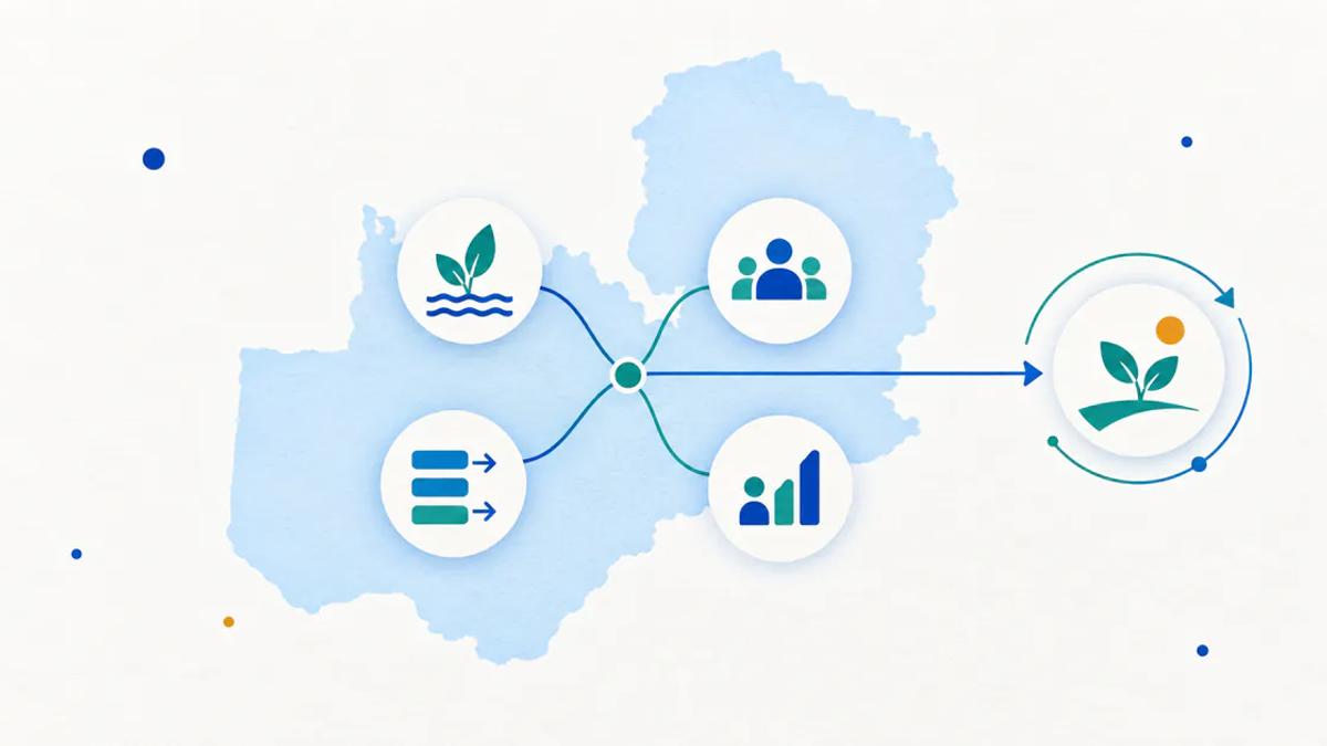 A Zambia-shaped contour connecting stakeholder, stewardship, process, and organisational-capacity objectives.