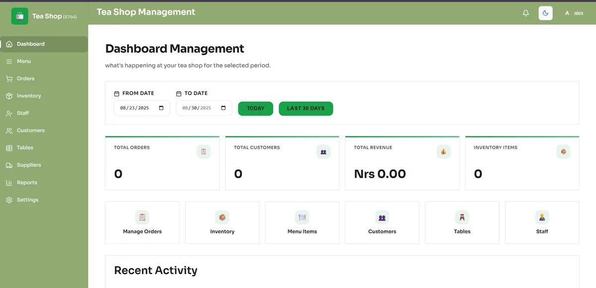 Tea-N-Tea Management System website preview