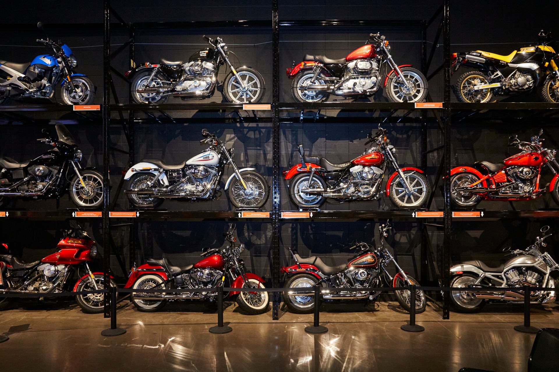 A display of motorcycles line the wall at the Reynolds-Alberta Museum in Wetaskiwin.