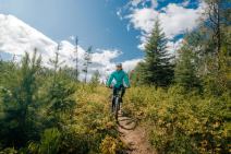 Person mountain biking at the Wapiti Nordic Centre