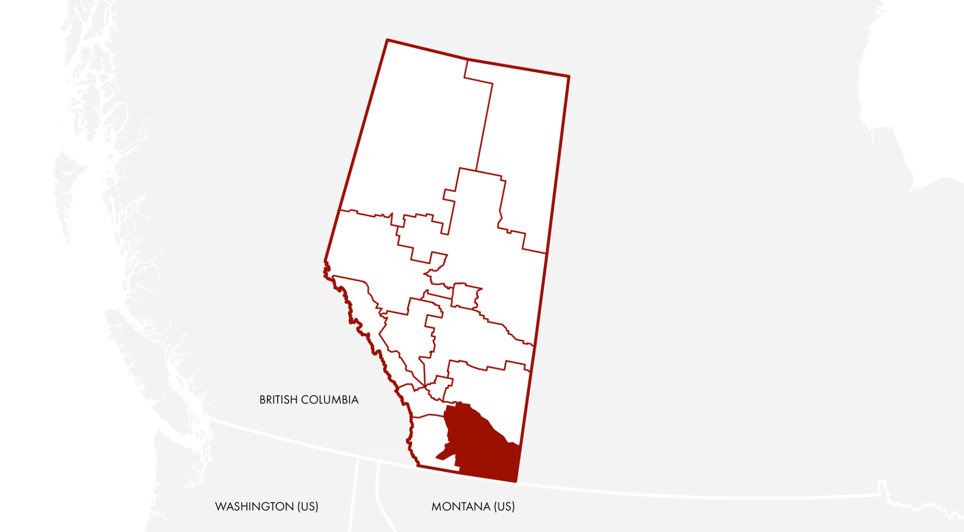 A graphic map of Alberta with the Historic Plains in the southeast shaded