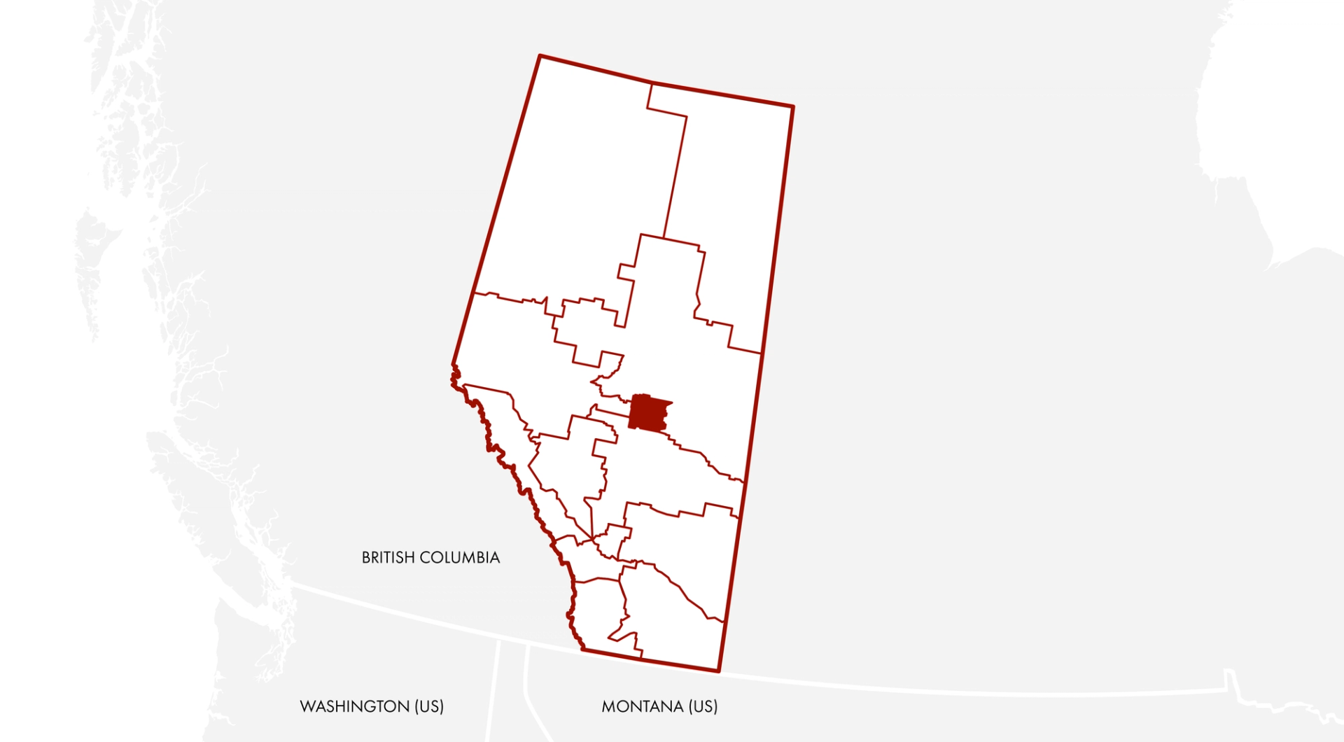 A graphic map of Alberta with Edmonton in the middle shaded