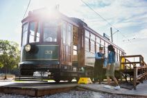 Ashley Callingbull boarding the High Level Bridge Streetcar