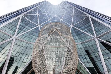 Wonderland Sculpture in front of Bow Tower, Calgary.