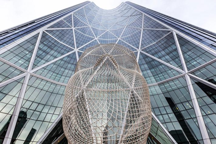 Wonderland Sculpture in front of Bow Tower, Calgary.