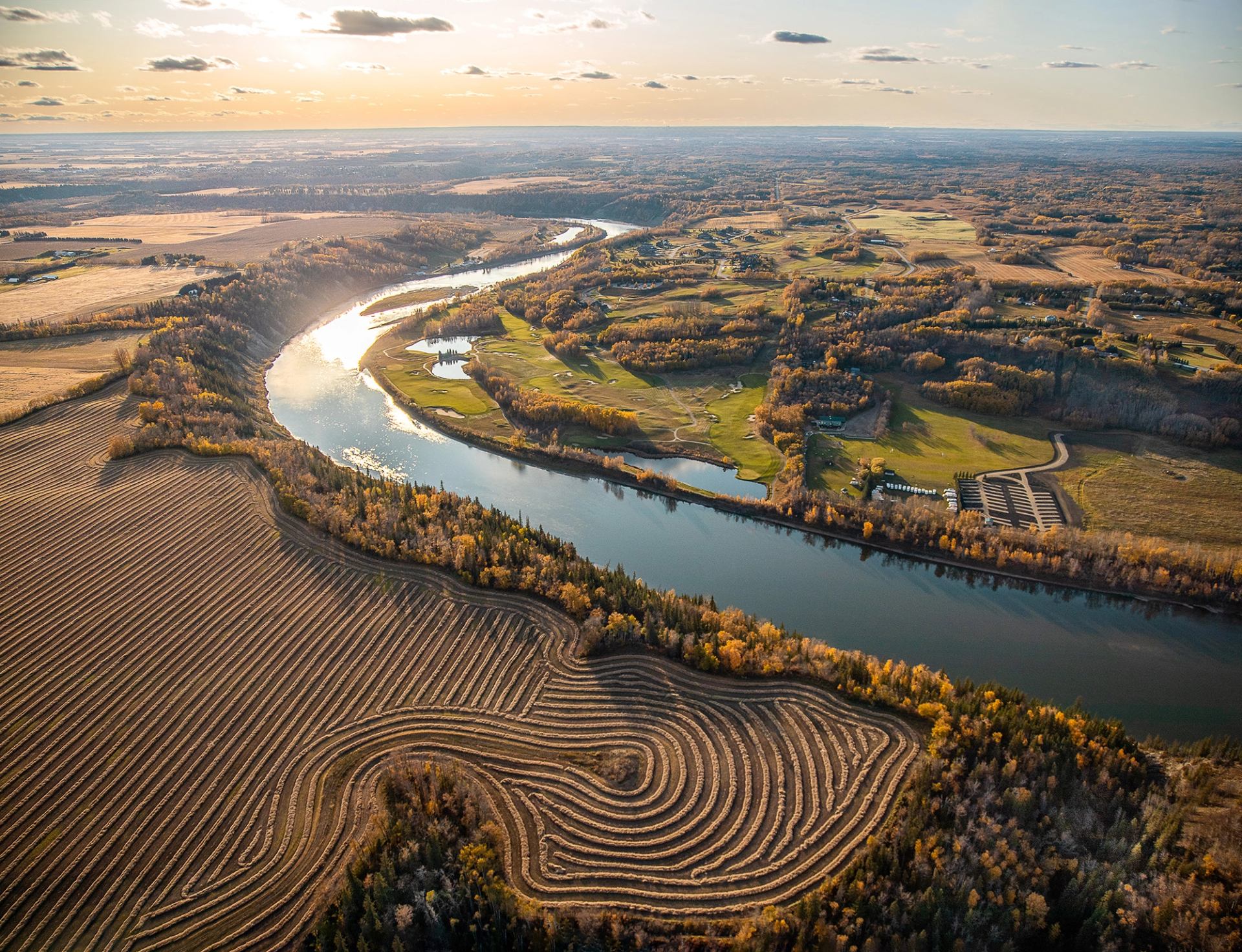 Aerial river in Edmonton, Northern Alberta.
