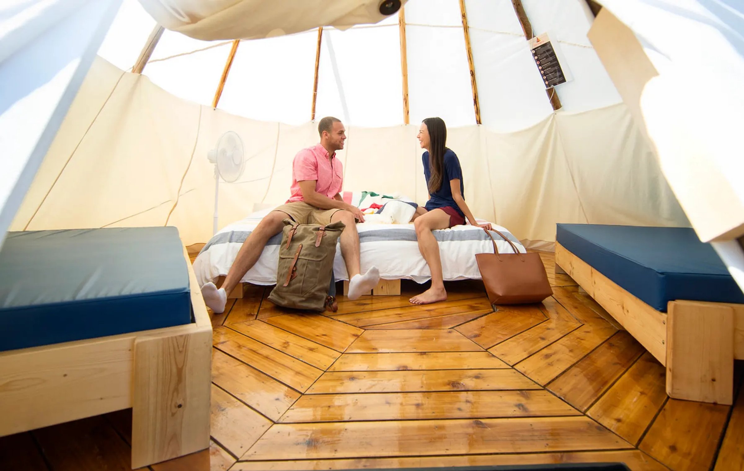 couple in glamping dome