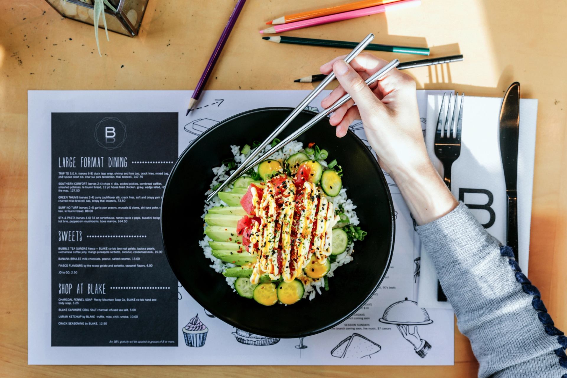 Stylized food shot of a meal at PD3 by Blake