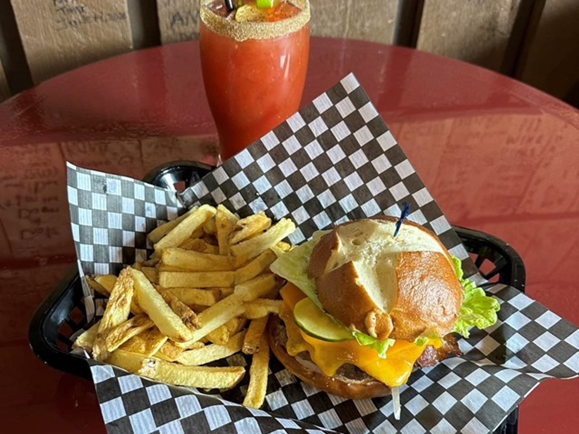 A plate with burger fries