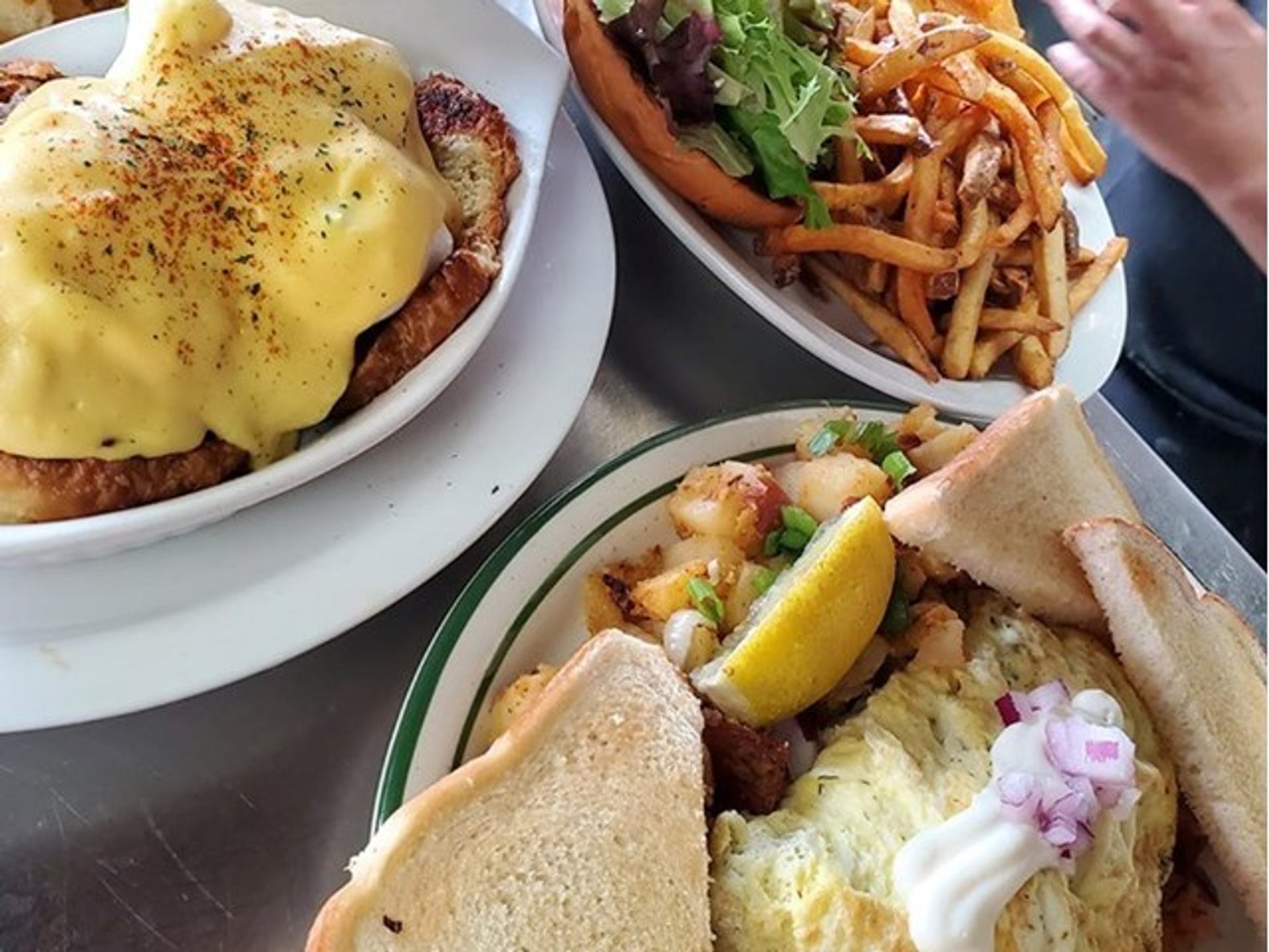 Multiple plates with food