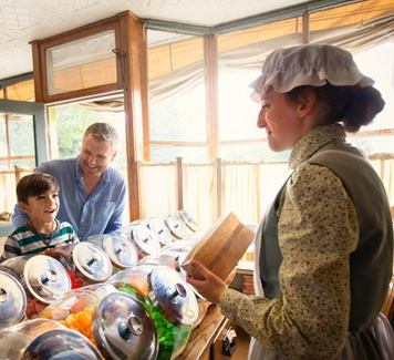 Family inside candy shop at Heritage Park