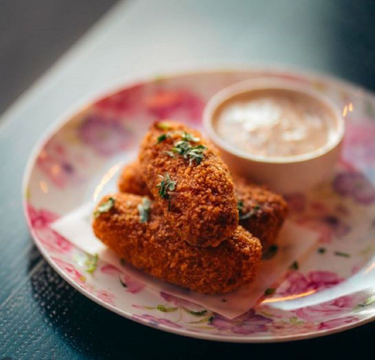 Close-up shot of a plate of food at Bar Chouette.